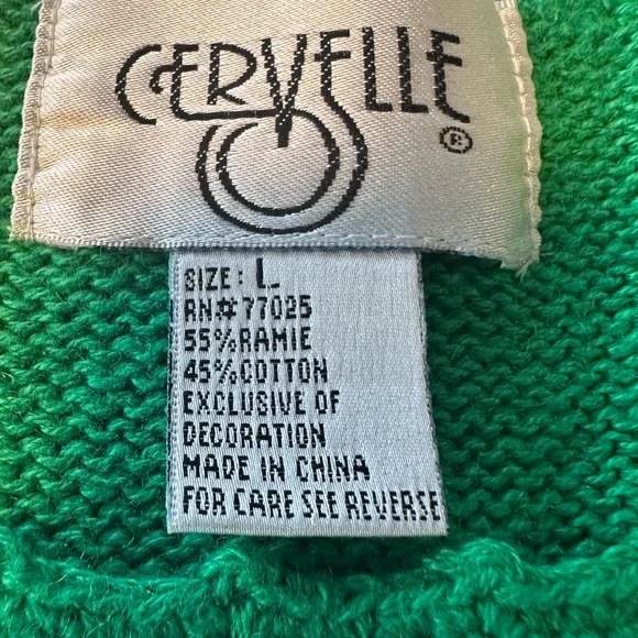 Cervelle Green Crochet Trim Whimsical Knit Sweater Ribbon Embroidered Floral L - Picture 6 of 15